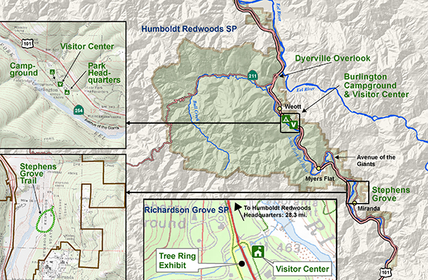 Tour map of Humboldt Redwoods and Richardson Grove