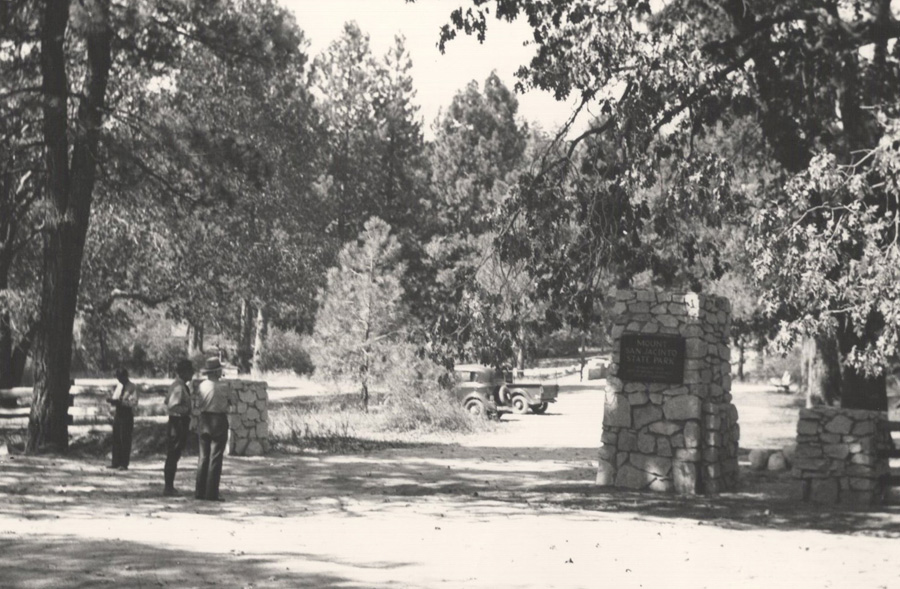 Pillars and fence at Idyllwild entrance, c. 1936