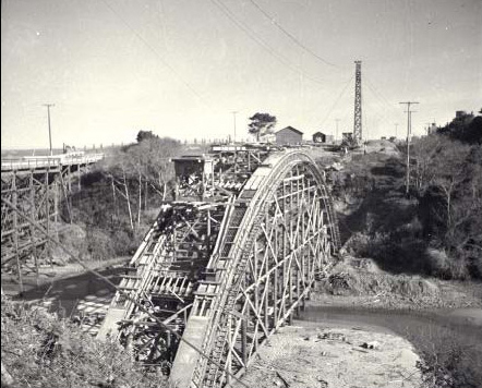 Jughandle bridge under construction, 1938.