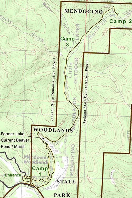 Map of Mendocino Woodlands camp locations