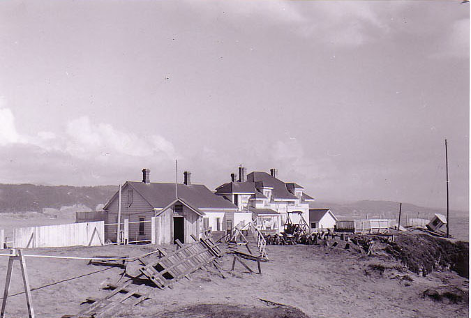 Keeper's dwellings with chicken house in foreground, 1957
