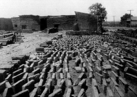 Bricks drying for the 1909 restoration. Photo courtesy of San Diego Historical Society