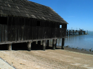 China Camp State Park buildings sit on the water's edge.
