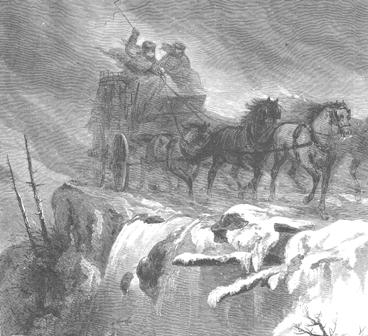 Driving at night in a storm, Harpers Weekly, 1868