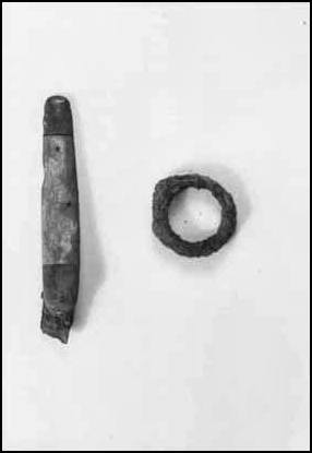 3.5 inch long pocketknife remnant and iron ring found