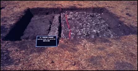 Image of the foundation of the east wall and adjacent drain.