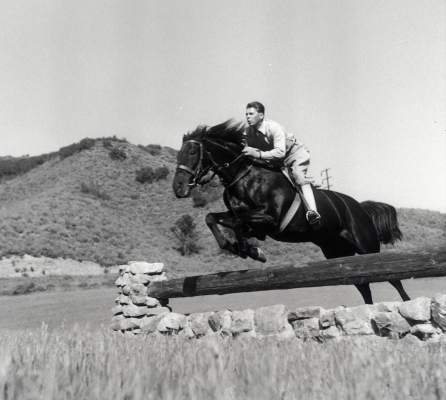 Ronald Reagan on a steeple jump at his Malibu Ranch in 1958. Photo Courtesy of the Reagan Family. Copyrighted.