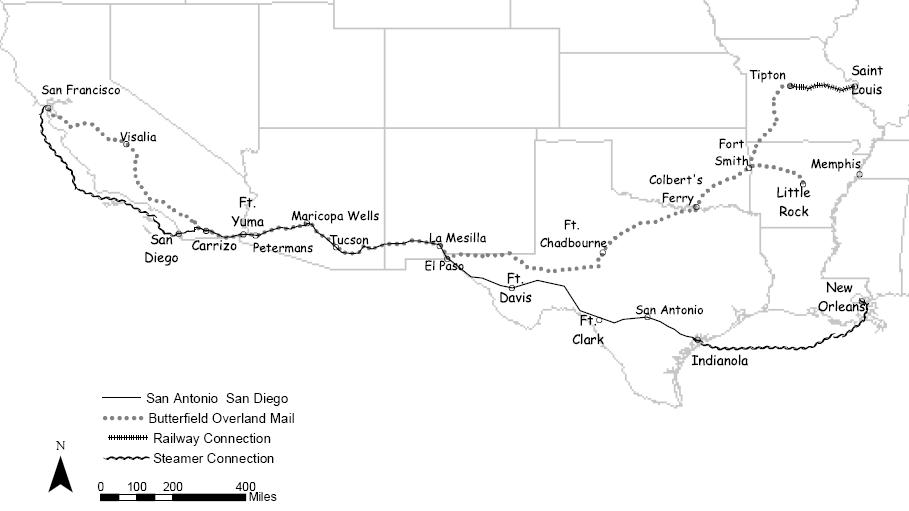 Routes of the SA & SD and Butterfield Mail Lines(California State Parks)