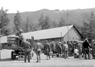 CCC company arriving at Camp Mount Tamalpais