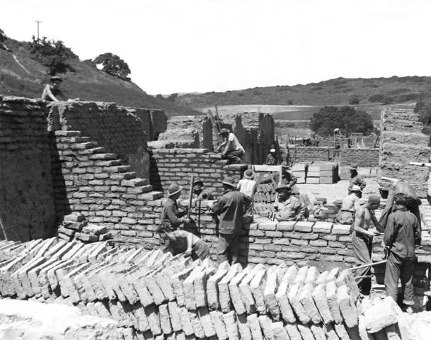 CCC used adobe bricks that they had to manufacture on site in the restoration of the Mission. Photo 1935