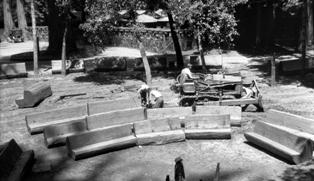 CCC crew members working on Outdoor Theatre seating at Big Basin in 1935
