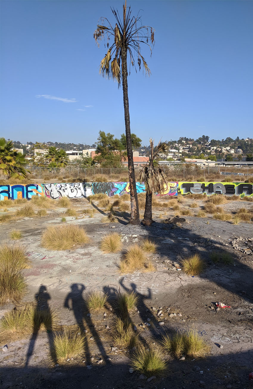 Remnants of a Taylor Yard railroad turntable pit with brightly painted walls