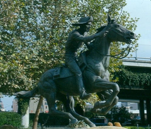 The Pony Express Statue in Old Sacramento was made by Thomas Holland.
