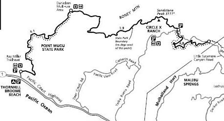 The Backbone Trail ends at Point Mugu.