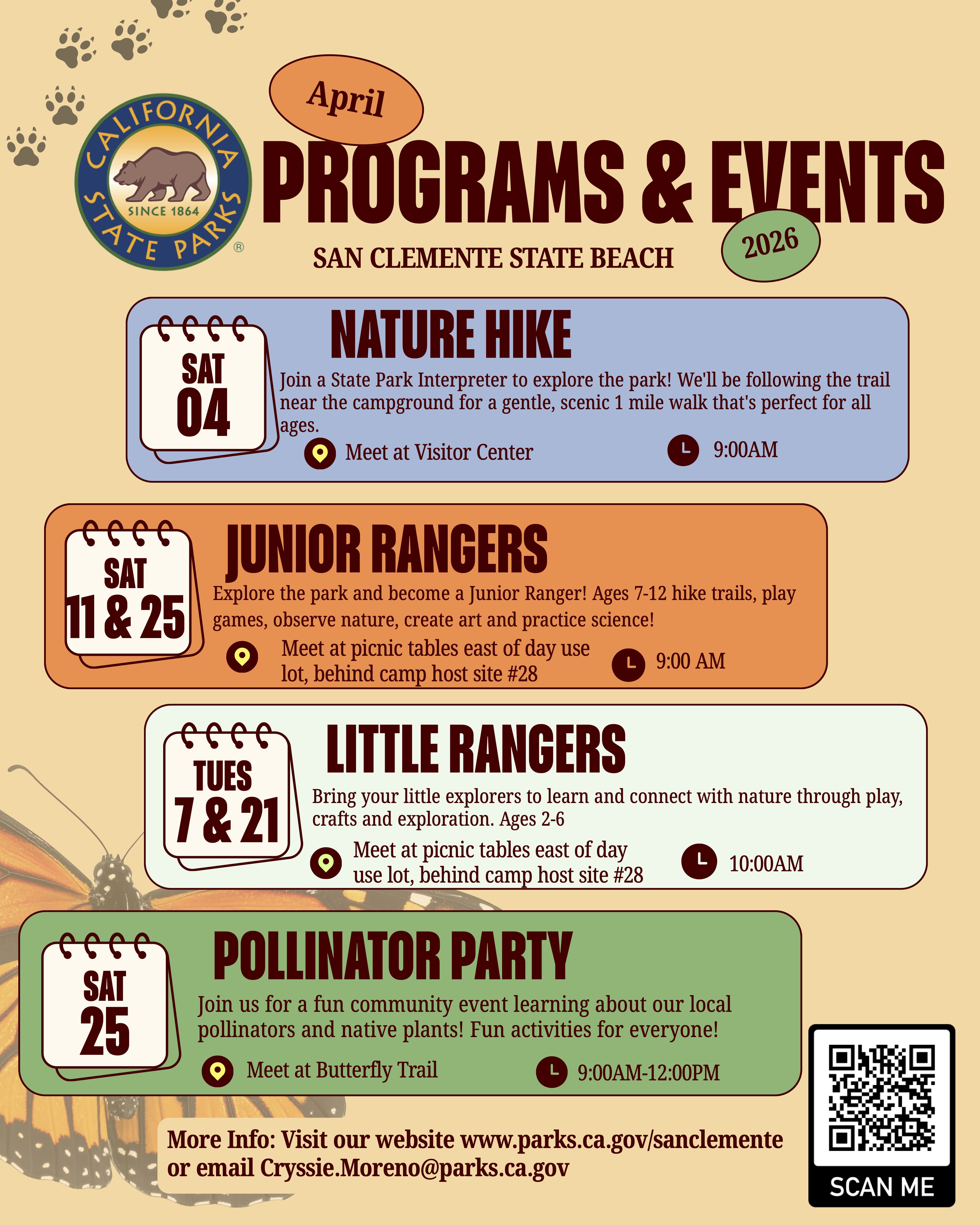 San Clemente State Beach April 2026 Event Calendar