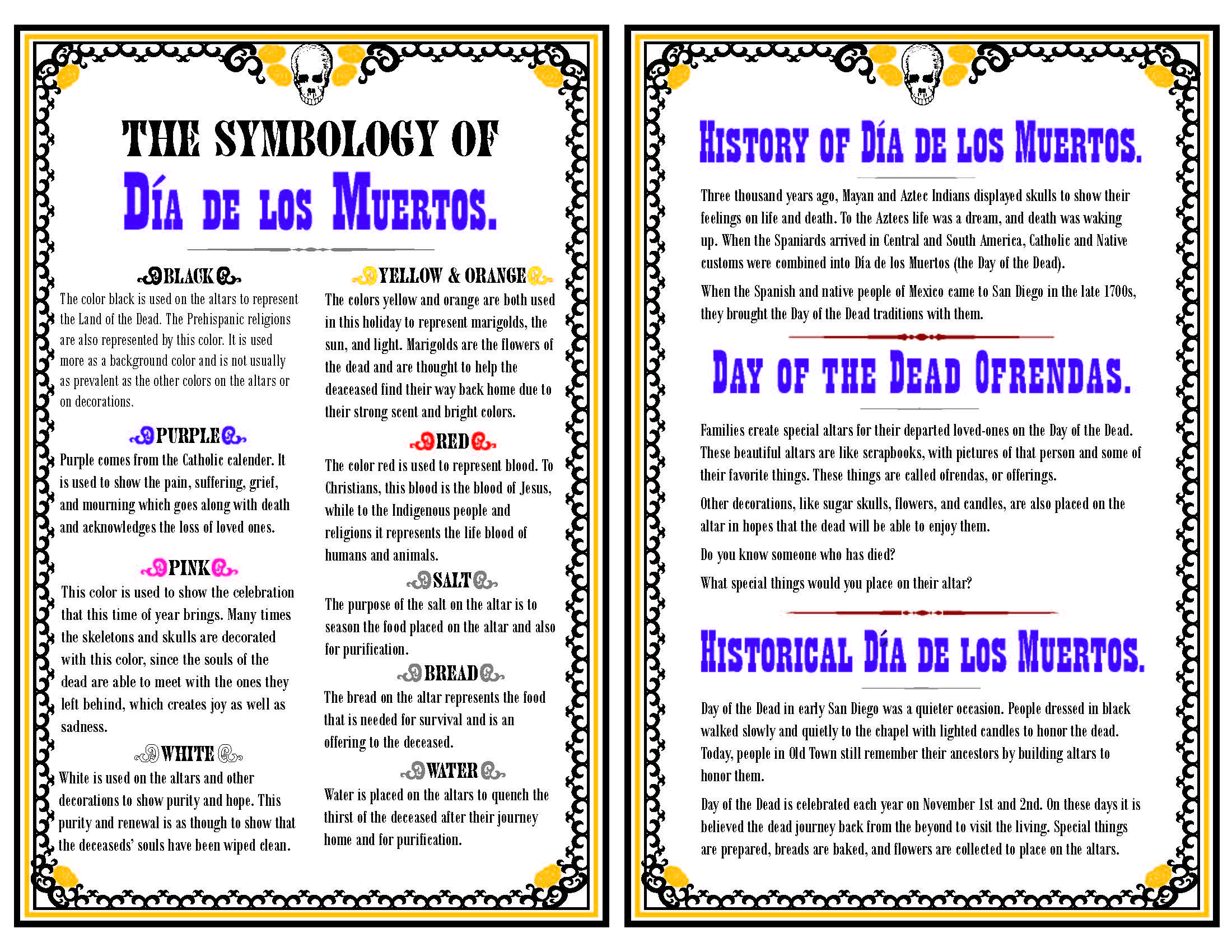 Information about the history and symbology of Día de los Muertos