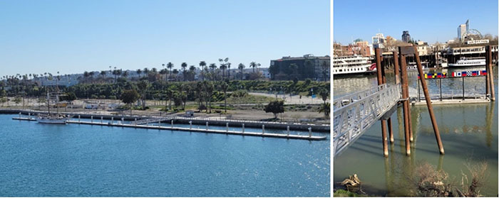 Left: San Pedro Public Market Dock. Right: West Sacramento Etenesh Zeleke Public Dock. BIG funds assist marina operators with the construction or renovation of facilities used by transient recreational vessels 26’ or longer. Photos from the Division of Boating and Waterways.