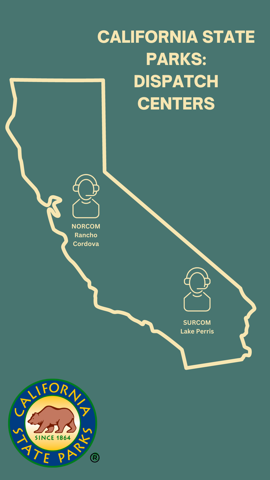 Map of California State Parks Dispatch Centers