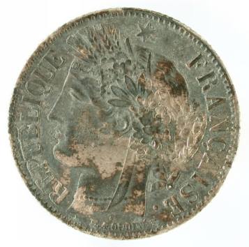 One-piece franc recovered from Cooper-Molera is from France, dated to 1849